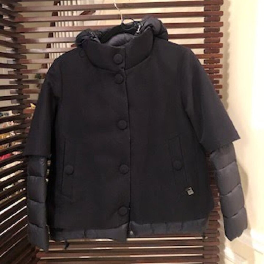 SOLD ADD Hooded Double Layers Wool and Down Women's Coat Black Size S